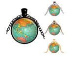 Creative Earth World Map Pendant Glass Chain Necklace Handmade Party Jewelry-Antique Bronze