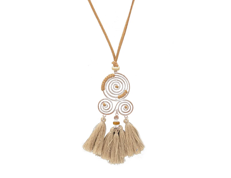 Bohemian Spiral Tassel Pendant Long Sweater Chain Necklace Party Jewelry Gift-Apricot