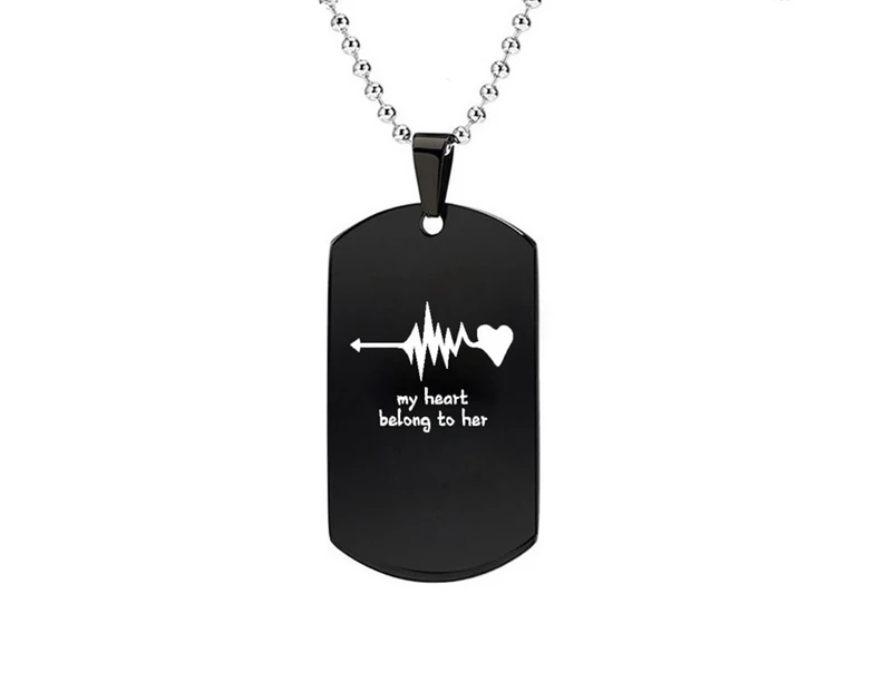 My Heart Belong to Him/Her Letters Titanium Steel Pendant Chain Couple Necklace