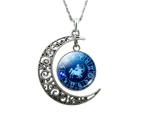 Unisex Faux Gem 12 Constellations Hollow Crescent Moon Chain Necklace Jewelry Gift for Party