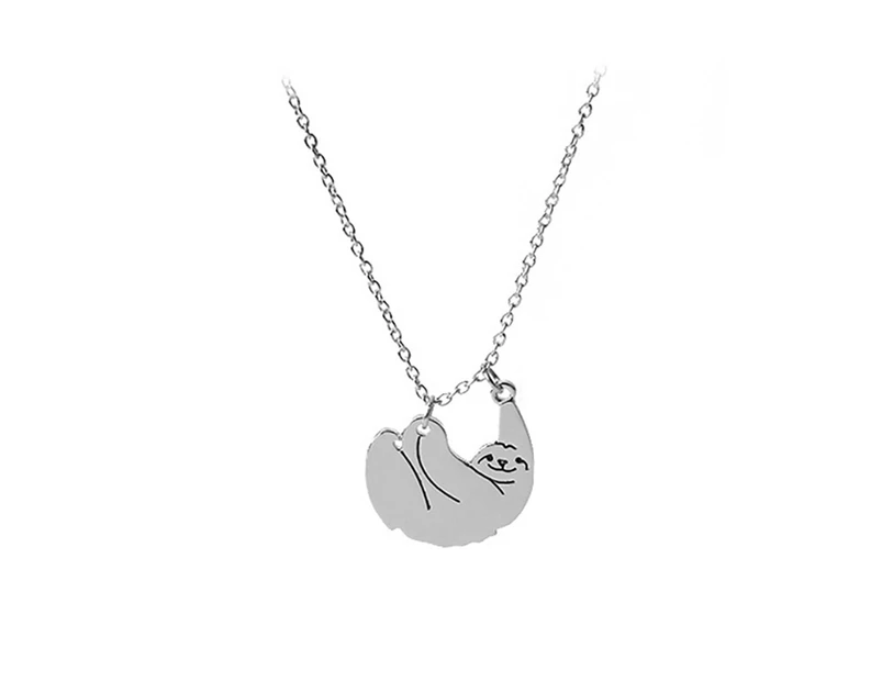 Lovely Cartoon Sloth Pendant Necklace Unisex Jewelry Sweater Long Chain Decor-Silver