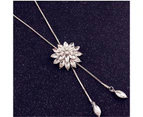 Sweater Chain Snowflake Pendant Attractive Accessories Rhinestone Inlaid Necklace for Women-White