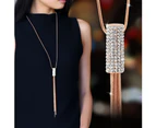 Women Full Cubic Zircon Cylinder Pendant Long Chain Tassel Sweater Necklace-Rose Gold