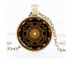 Mandala Glass Dome Pendant Necklace Fashion Buddhist Sacred Geometry Jewelry-Golden