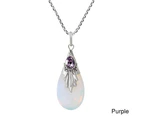 Women Water Drop Teardrop Pendant Necklace Faux Moonstone Chain Party Jewelry-Purple