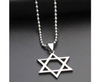 Fashion Unisex Stainless Steel Hexagram Pendant Bead Chain Sweater Necklace-White