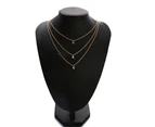 Multi-layer Fashion Party Date Jewelry Women Three Rhinestones Choker Necklace-Golden
