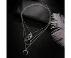 Fashion Multilayer Map Moon Circle Pendant Chain Necklace Women Jewelry Gift-Silver