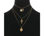 Multi-layer Goddess Cross Pendant Women Alloy Chain Choker Necklace Jewelry-Silver