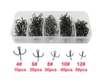 100Pcs Size 2/4/6/8/10 Sharpened Strong Fishing Treble Hook Fish Tackle Tool-Red