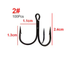 100Pcs Size 2/4/6/8/10 Sharpened Strong Fishing Treble Hook Fish Tackle Tool-Red 10