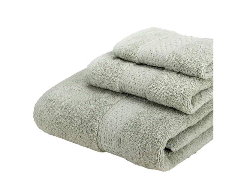3Pcs/Set Bath Towel Set Thick Foldable Cotton Highly Absorbent Hand Towel Hotel Accessories-Light Green