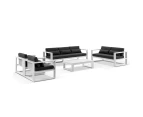 Outdoor Santorini 3+2+1+1 Outdoor Aluminium Lounge Set With Coffee Table - Outdoor Lounges - White with Denim Grey Cushions