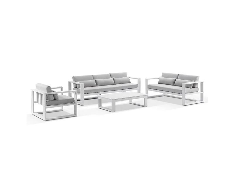 Santorini 3+2+1 Outdoor Lounge Setting with Coffee Table - Outdoor Aluminium Lounges - White