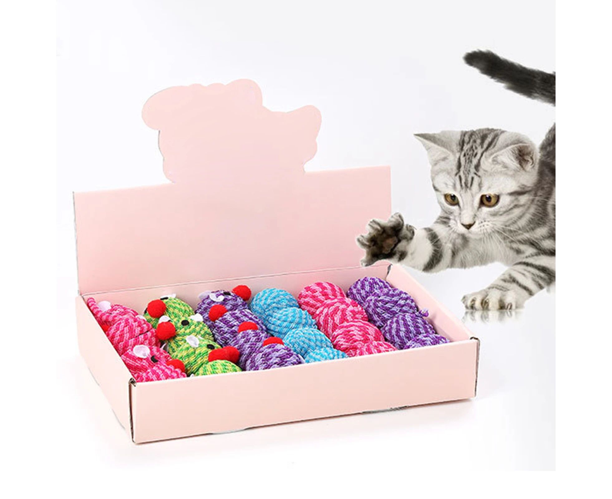 24Pcs/Set Cat Toy String Knotted Ball Mouse Molar Anti-bite Gift Box Pet Supply-Random Color