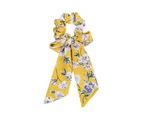 Girls Hair Rope Floral Dot Print Ponytail Holder Bow Tie Scrunchies Elastic Band-Yellow Flower Print