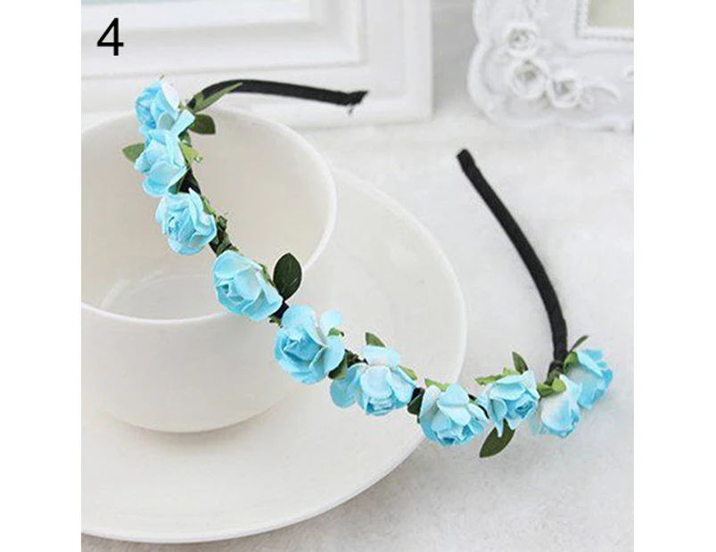 Rose Flower Crown Festival Headband Wedding Garland Floral Hairband Accessory-Light Blue