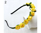 Rose Flower Crown Festival Headband Wedding Garland Floral Hairband Accessory-Yellow