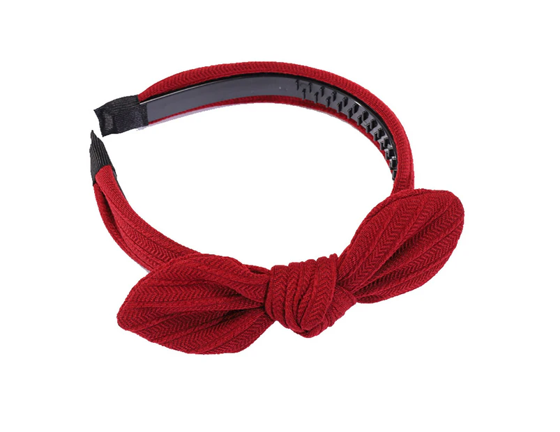 Solid Color Striped Bowknot Knit Hair Hoop Fashion Women Wide Headband Headwrap-Wine Red