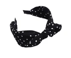 Sweet Polka Dot Print Bowknot Hair Hoop Women Wide Band Cloth Headband Headwrap-Black