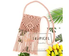 Beach Bag Long Tassels Storage Rattan Multipurpose Single Shoulder Strap Bag for Beach-Pink