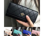 Women Quilted Crown Clutch Long Purse Faux Leather Wallet Card Holder Handbag-Black