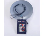 Unisex Multi-slot Zipper Faux Leather ID Badge Bag Lanyard Credit Card Sleeve-Navy Blue