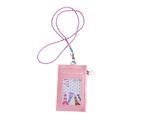 Unisex Multi-slot Zipper Faux Leather ID Badge Bag Lanyard Credit Card Sleeve-Pink