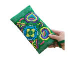 Women Ethnic Handmade Embroidered Wristlet Clutch Bag Zipper Purse Long Wallet-Green