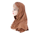 2 In 1 Elastic Band Headscarf Cap 8 Colors Forehead Cross Sequins Hair Wrap Scarf Hair Accessories-Light Coffee