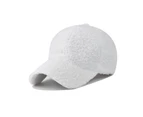 Adjustable Hook Loop Fasteners Baseball Cap Extended Brim Solid Color Plush Outdoor Hat for Fall Winter-White
