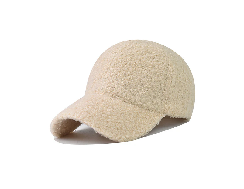 Adjustable Hook Loop Fasteners Baseball Cap Extended Brim Solid Color Plush Outdoor Hat for Fall Winter-Khaki