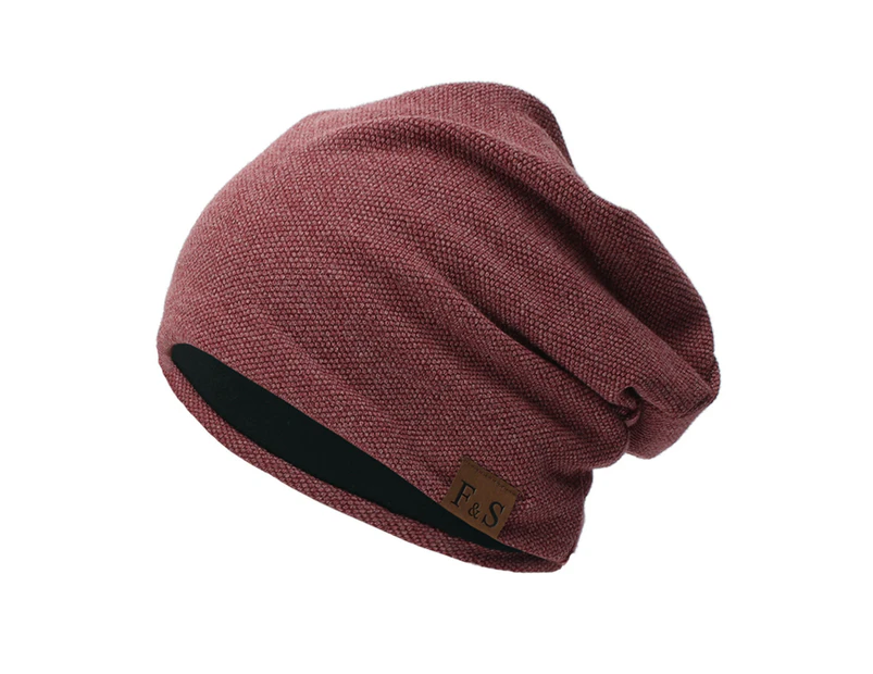 Autumn Winter Unisex Hat Solid Color Warm Relaxed Fit Hip Hop Plush Beanie Cap for Outdoor-Wine Red