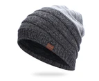 Autumn Winter Men Hat Color Block No Brim Plush Lining Ear Protection Knitting Cap for Outdoor-Grey