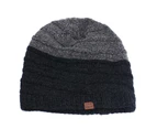 Autumn Winter Men Hat Color Block No Brim Plush Lining Ear Protection Knitting Cap for Outdoor-Black