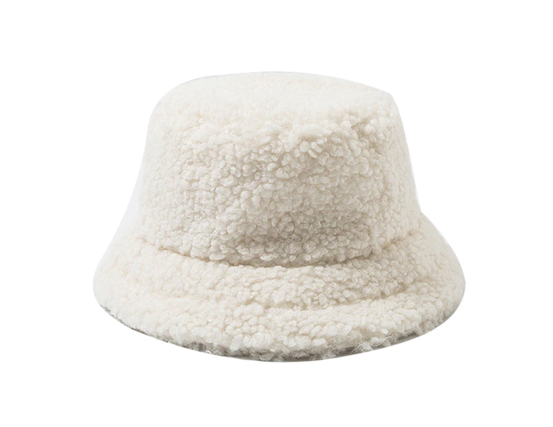Autumn Winter Warm Thicken All-match Women Solid Color Bucket Hat Fisherman Cap-White