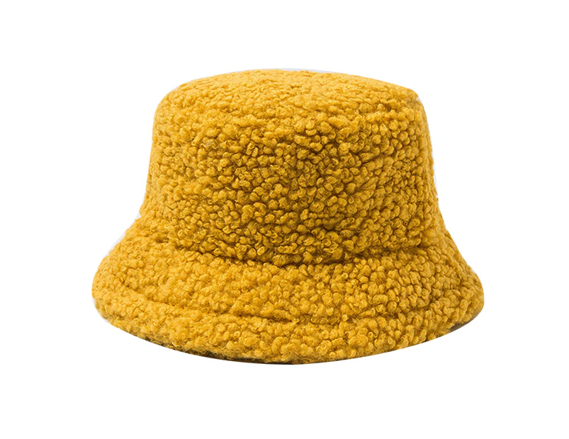 Autumn Winter Warm Thicken All-match Women Solid Color Bucket Hat Fisherman Cap-Yellow