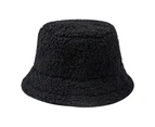 Autumn Winter Warm Thicken All-match Women Solid Color Bucket Hat Fisherman Cap-Black