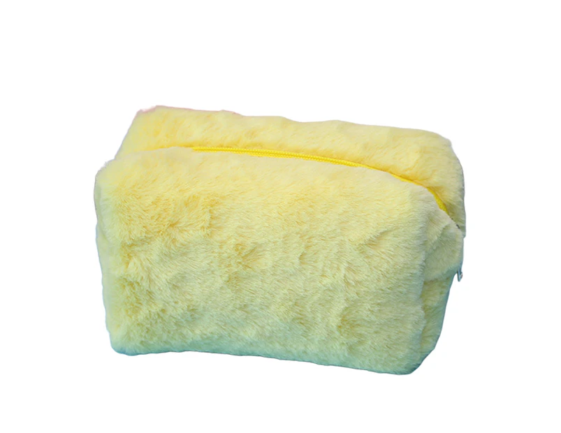 Cosmetic Bag Plush Portable Large Capacity Reusable Bright Color Makeup Brush Bag Pen Bag for Shopping-Yellow