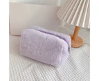 Cosmetic Bag Plush Portable Large Capacity Reusable Bright Color Makeup Brush Bag Pen Bag for Shopping-Light Purple