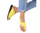 Summer Beach Clip Toe Faux Leather Slide Sandals Shoes Women Flat Flip-Flops-Yellow