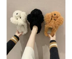 Women Winter Cartoon Dog Fluffy Plush Backless Slippers Anti Skid Indoor Shoes-Beige