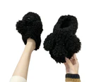 Women Winter Cartoon Dog Fluffy Plush Backless Slippers Anti Skid Indoor Shoes-Black