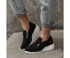 Women Casual Magic Tape Zipper Wedge Shoes Anti Skid Platform Sneakers Footwear-Black