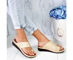 Summer Beach Clip Toe Faux Leather Slide Sandals Shoes Women Flat Flip-Flops-Ancient Bronze