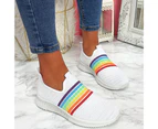 Women Rainbow Stripes Slip On Work Shoes Anti Skid Breathable Sock Sneakers-Black