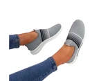 Women Rainbow Stripes Slip On Work Shoes Anti Skid Breathable Sock Sneakers-Grey