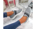 Women Rainbow Stripes Slip On Work Shoes Anti Skid Breathable Sock Sneakers-Grey