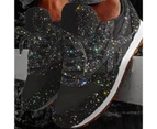 Women Casual Breathable Sequin Rhinestone Shiny Platform Sneakers Walking Shoes-Grey