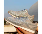 Women Casual Breathable Sequin Rhinestone Shiny Platform Sneakers Walking Shoes-Grey